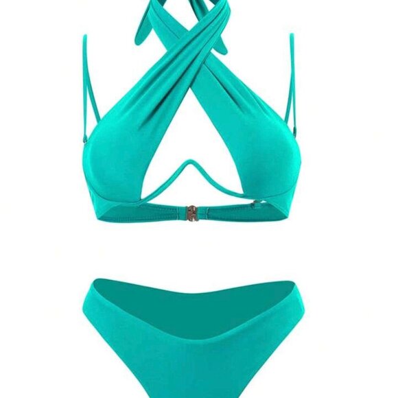 Swim in Style: Cross Halter Underwire Bikini Set - Picture 2 of 5
